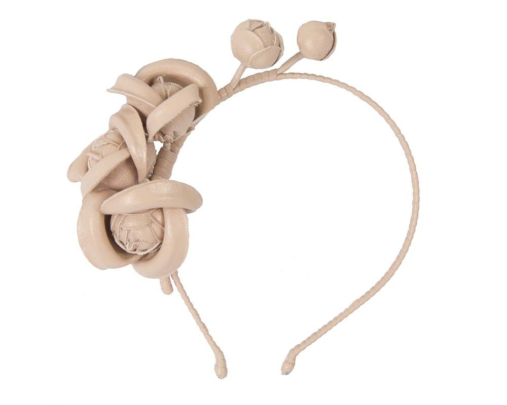 Fascinators Online - Nude leather flowers headband by Max Alexander
