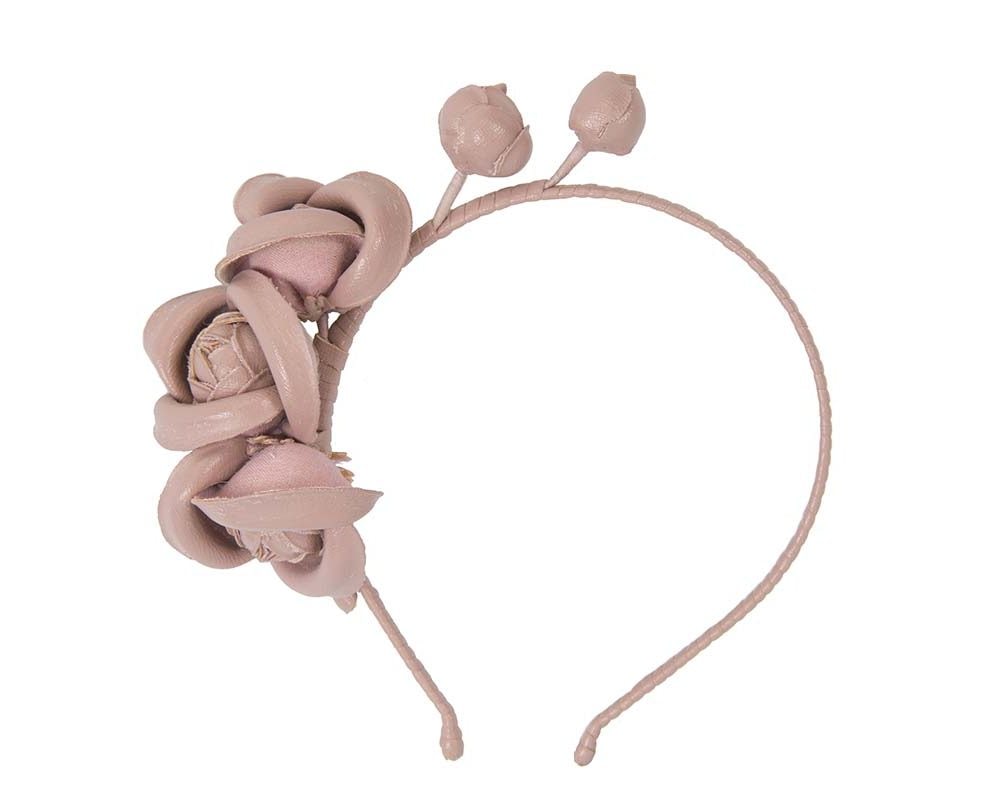 Fascinators Online - Taupe leather flowers headband by Max Alexander