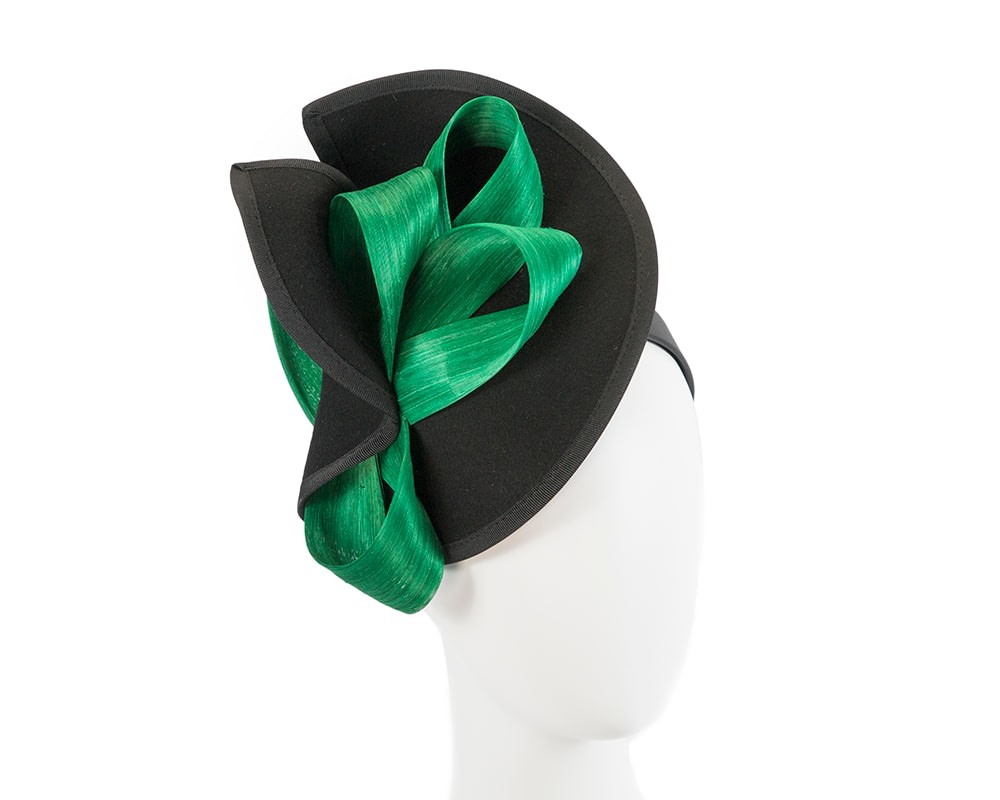 Fascinators Online - Black felt twist with green bow by Fillies Collection