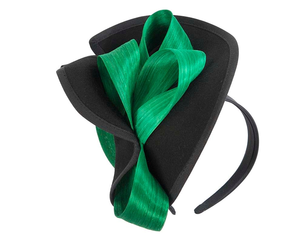 Fascinators Online - Black felt twist with green bow by Fillies Collection