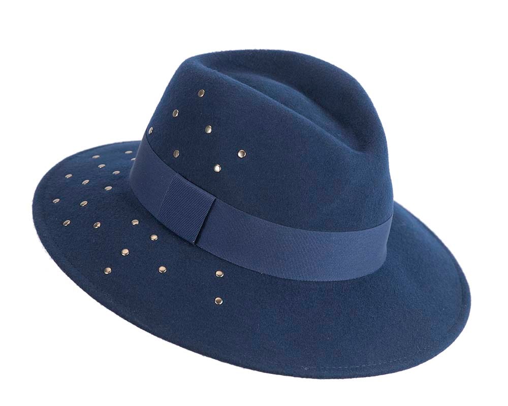 Fascinators Online - Wide brim navy felt fedora hat by Max Alexander