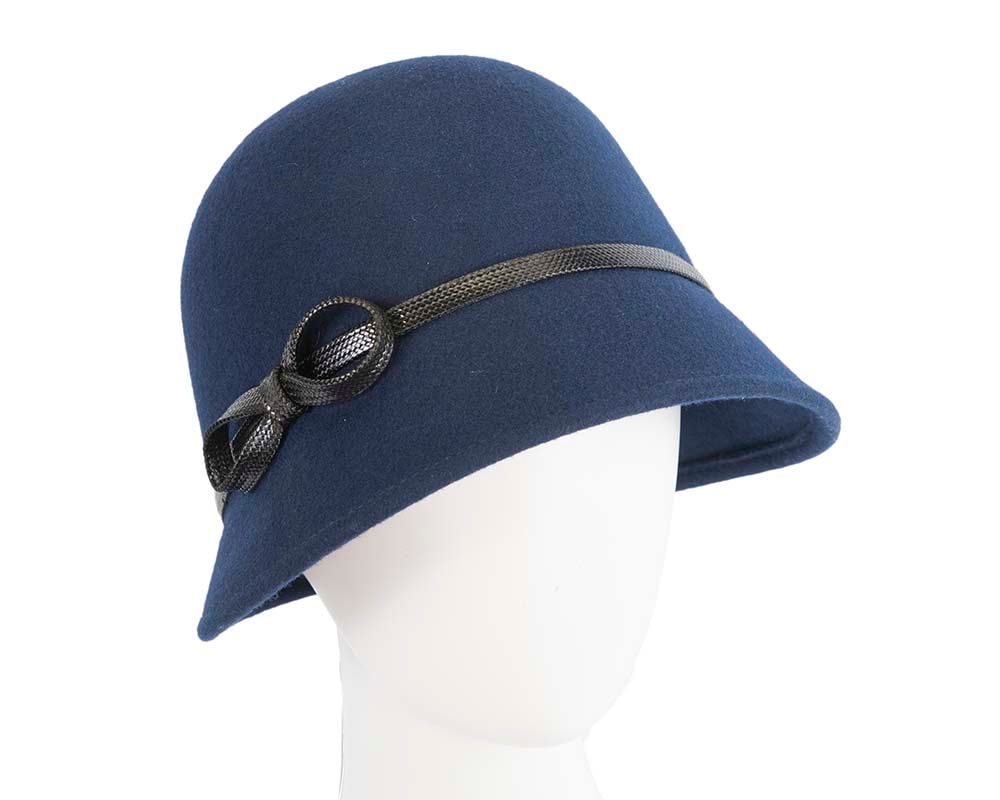 Fascinators Online - Navy felt cloche hat by Max Alexander