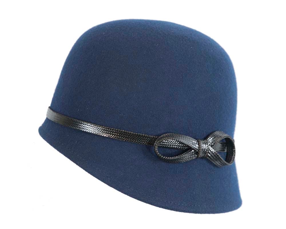 Fascinators Online - Navy felt cloche hat by Max Alexander