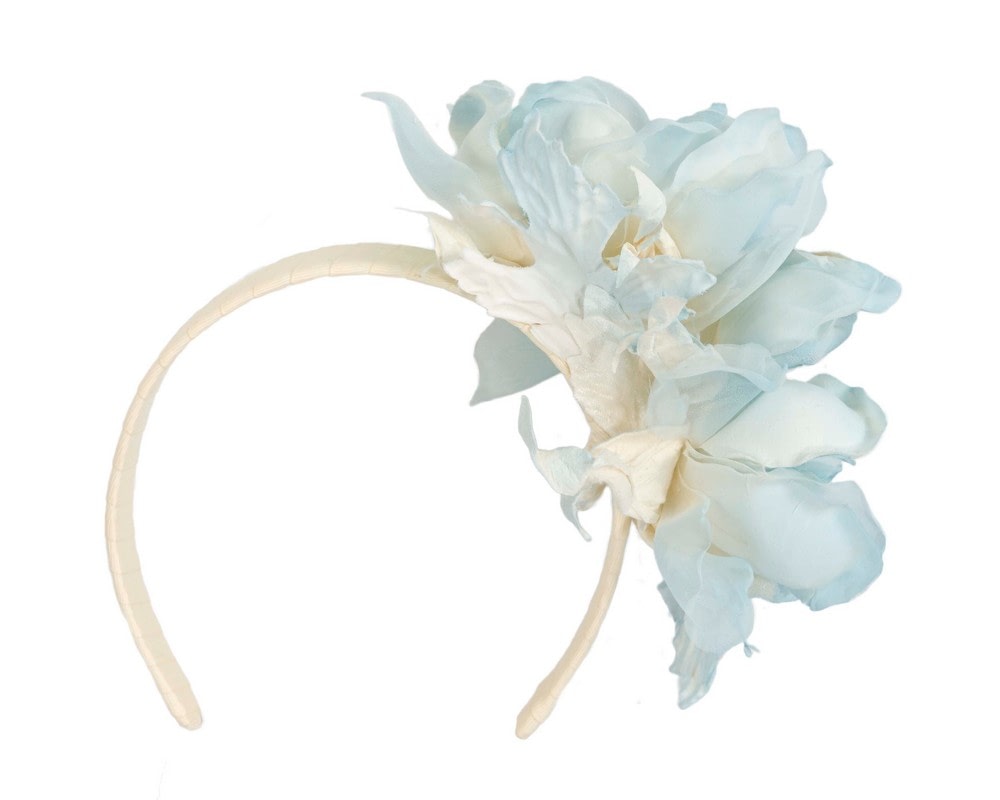 Light Blue Silk Flower Fascinator by Fillies Collection - Fascinators Online Light Blue Silk Flower Fascinator by Fillies Collection - Image 4