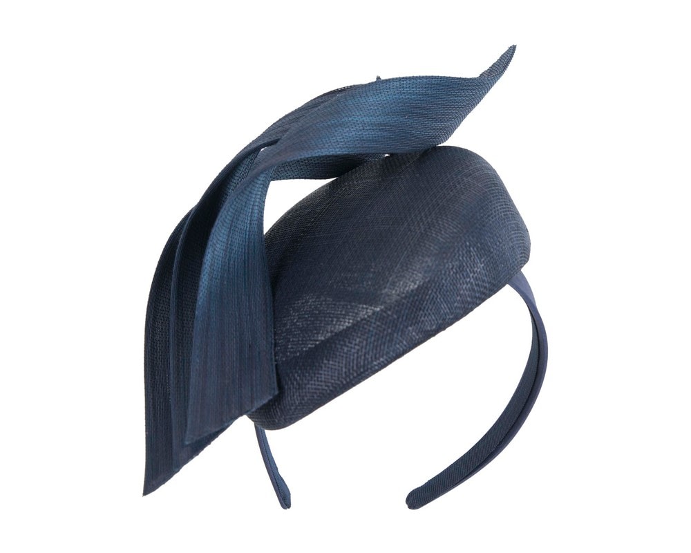 Fascinators Online - Navy pillbox racing fascinator with jinsin trim by Fillies Collection