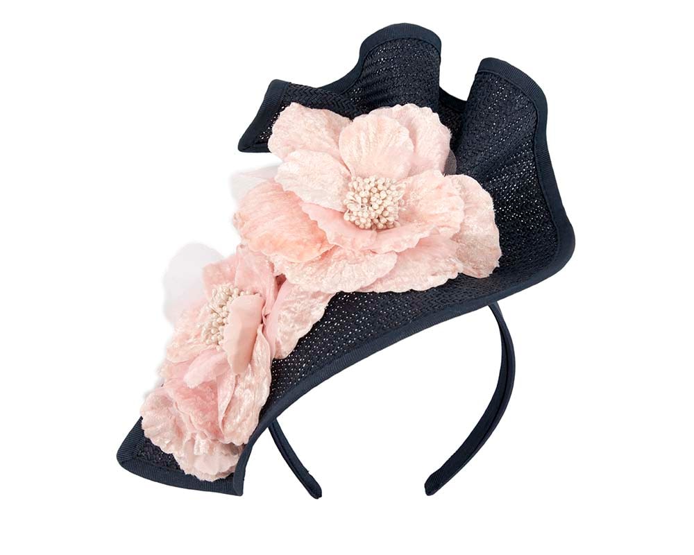 Fascinators Online - Bespoke large navy & pink flower fascinator by Fillies Collection