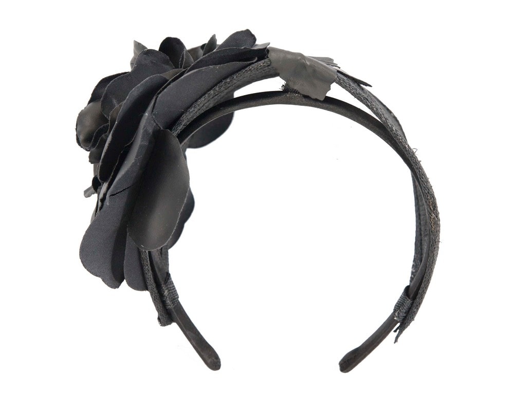 Black leather flower headband fascinator by Max Alexander - Image 5