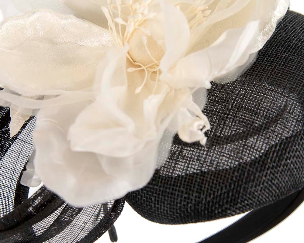 Fascinators Online - Black & Cream pillbox fascinator with large flower by Fillies Collection