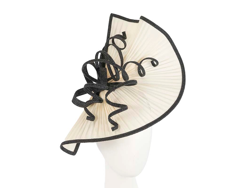 Fascinators Online - Large cream and black jinsin racing fascinator by Fillies Collection