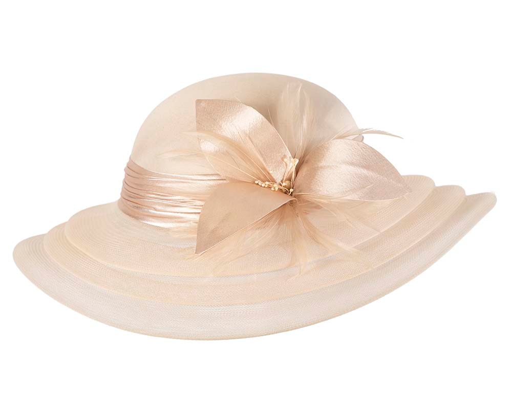 Fascinators Online - Champagne gold custom made mother of the bride hat