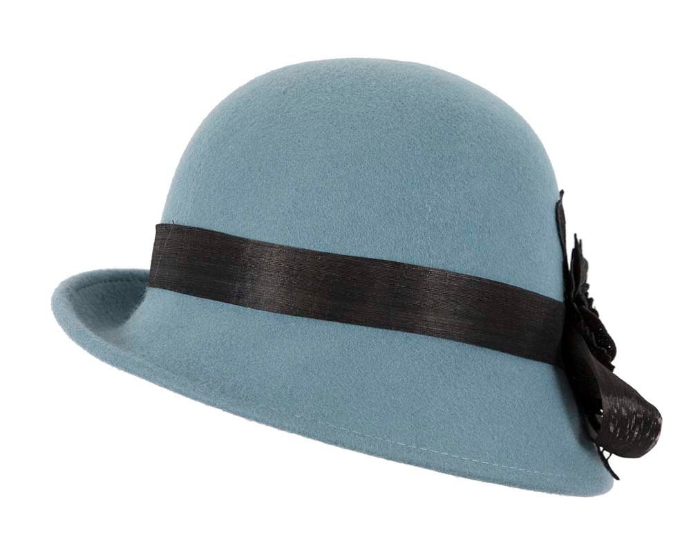 Exclusive blue felt cloche hat with lace by Fillies Collection - Image 6