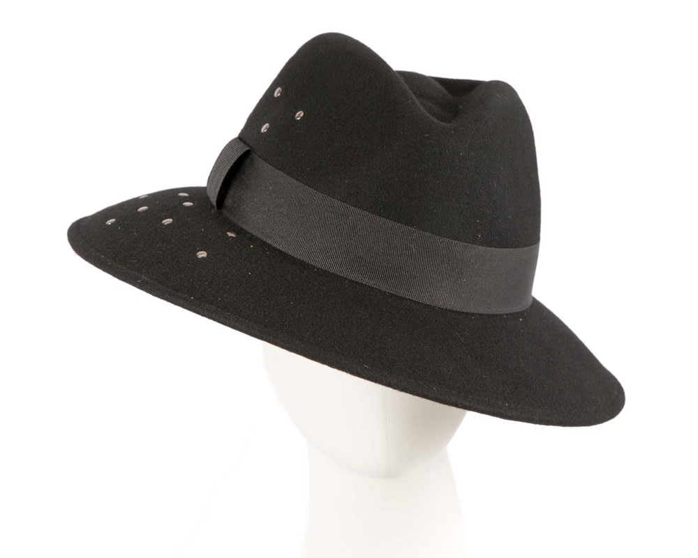Fascinators Online - Wide brim black felt fedora hat by Max Alexander