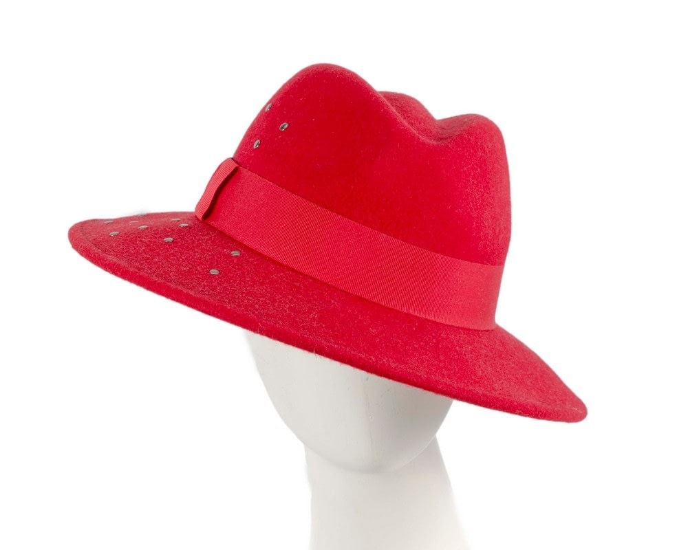 Fascinators Online - Wide brim red felt fedora hat by Max Alexander