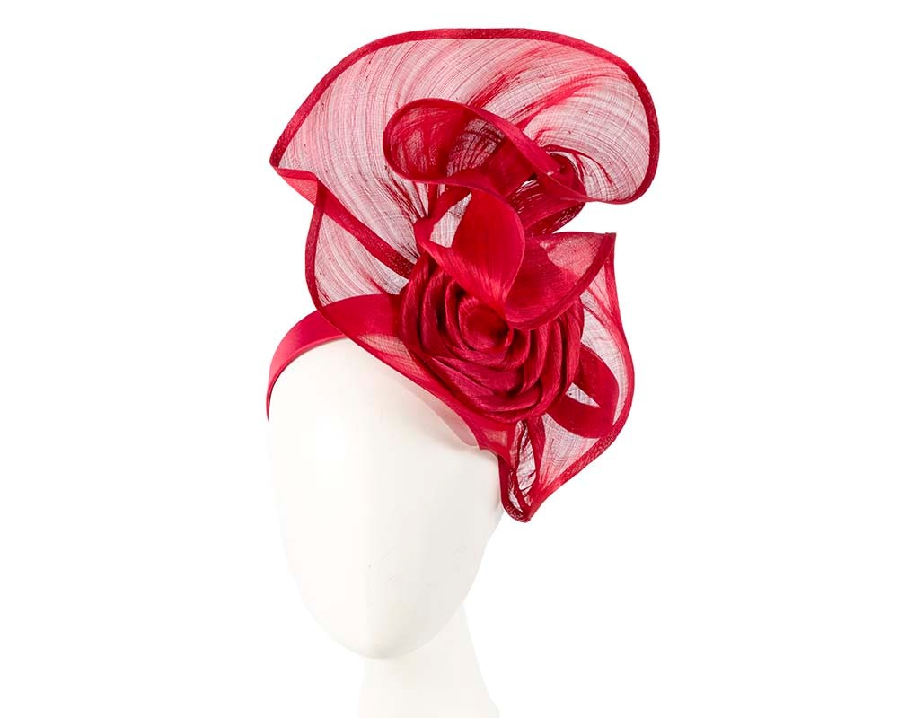 Fascinators Online - Red sculptured silk abaca fascinator by Fillies Collection