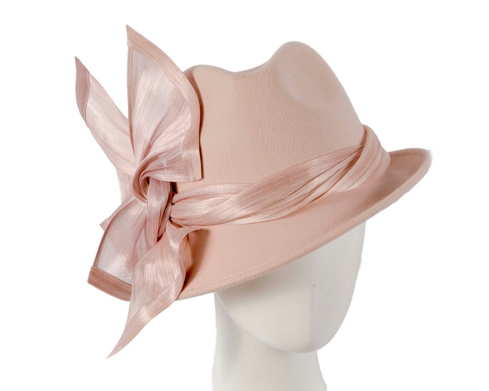 Fascinators Online - Bespoke beige felt fedora by Fillies Collection