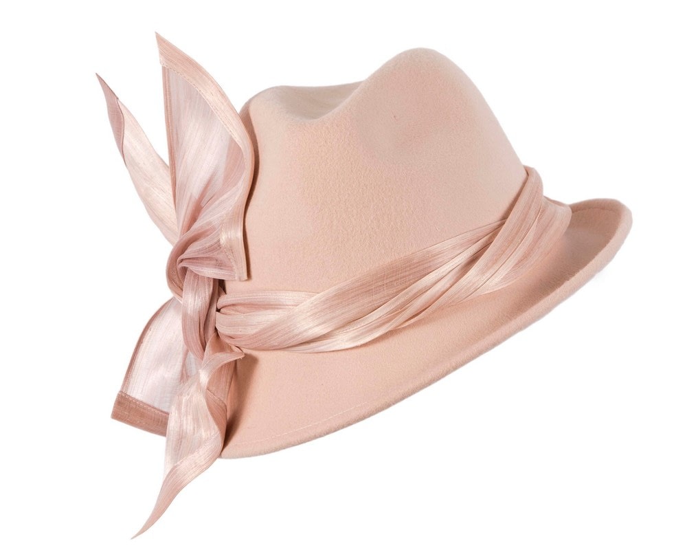 Fascinators Online - Bespoke beige felt fedora by Fillies Collection