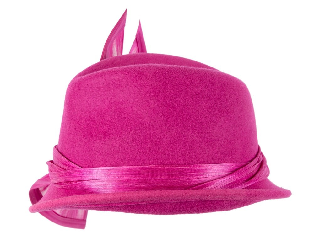 Bespoke fuchsia felt fedora by Fillies Collection - Fascinators Online Bespoke fuchsia felt fedora by Fillies Collection - Image 6