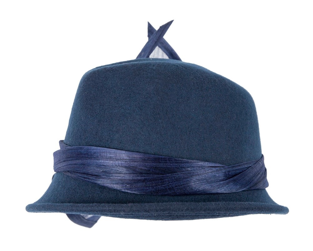 Bespoke navy felt fedora by Fillies Collection - Image 6
