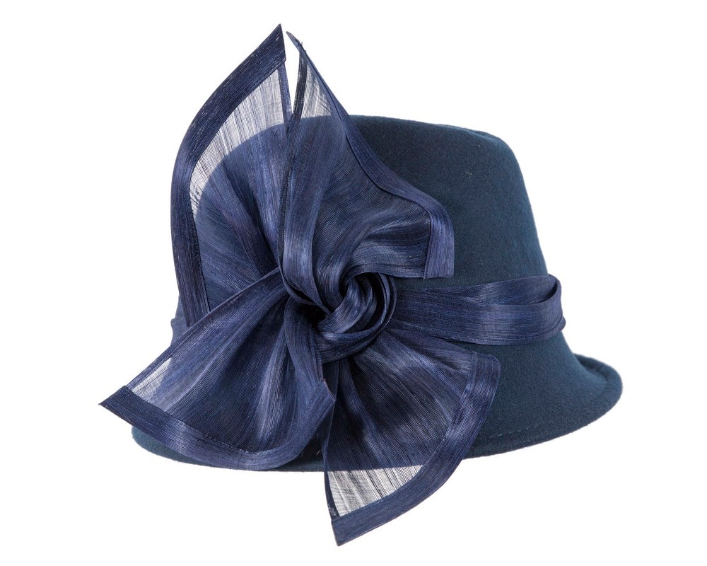 Bespoke navy felt fedora by Fillies Collection - Image 3