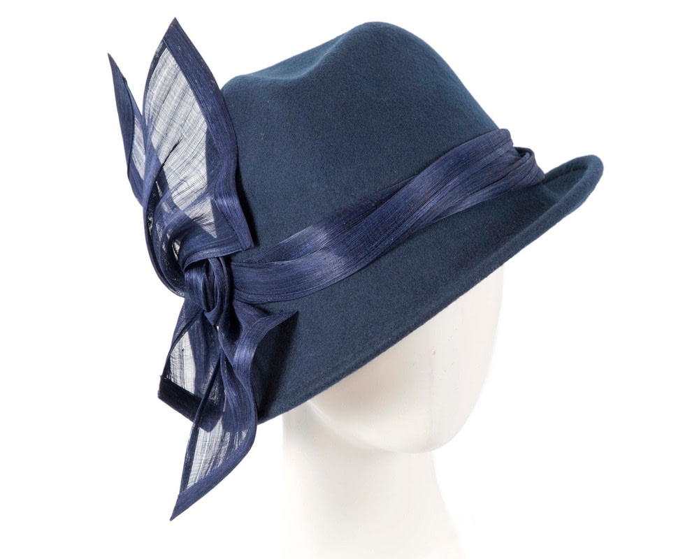Fascinators Online - Bespoke navy felt fedora by Fillies Collection