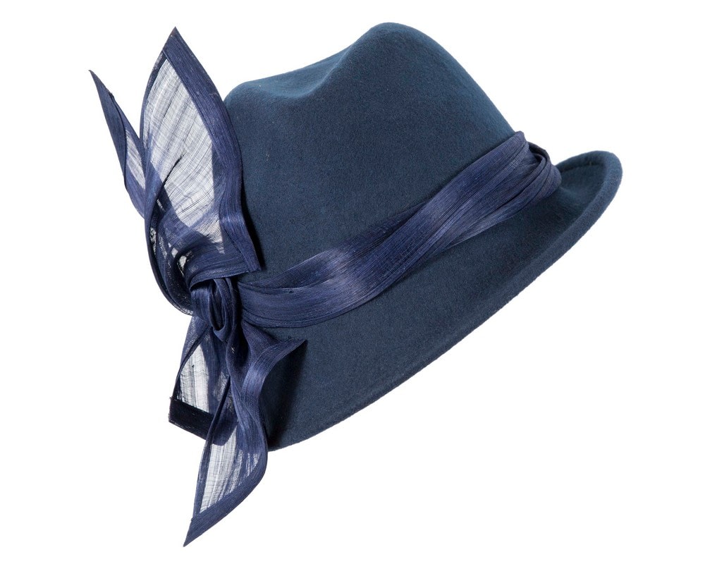 Fascinators Online - Bespoke navy felt fedora by Fillies Collection