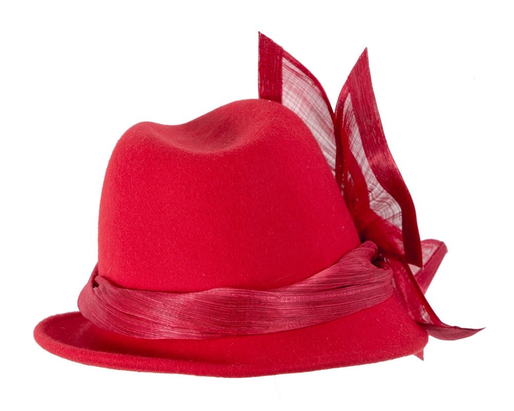 Bespoke red felt fedora by Fillies Collection - Fascinators Online Bespoke red felt fedora by Fillies Collection - Image 4