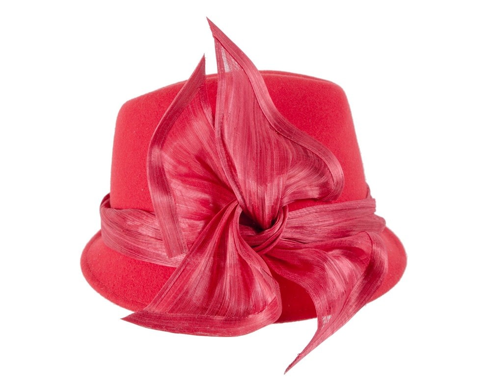 Bespoke red felt fedora by Fillies Collection - Fascinators Online Bespoke red felt fedora by Fillies Collection - Image 3