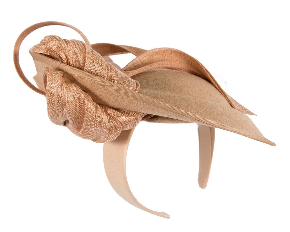 Bespoke beige winter plate fascinator with bow by Fillies Collection - Image 5
