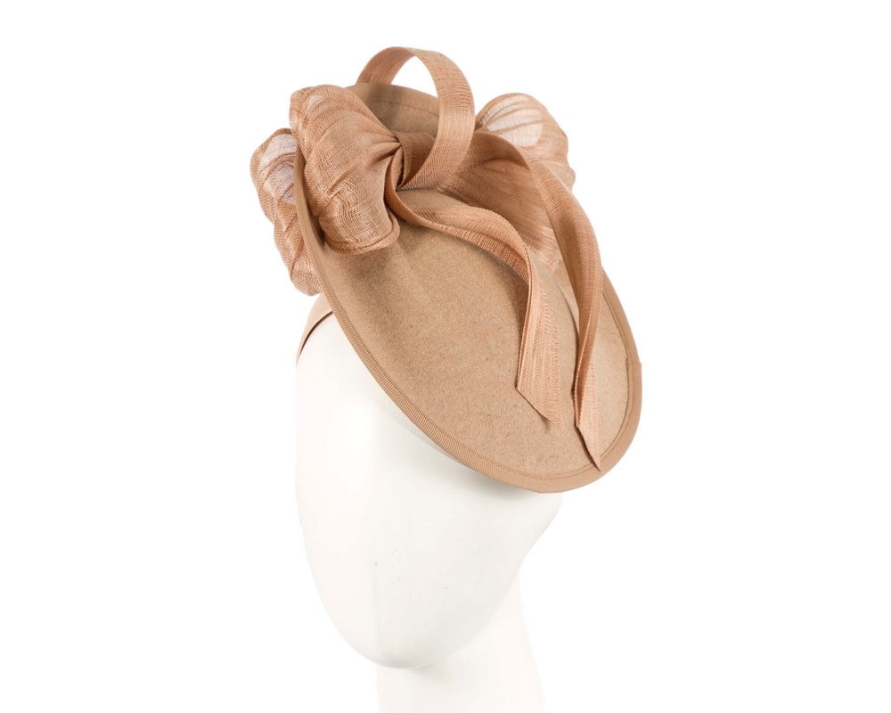 Fascinators Online - Bespoke beige winter plate fascinator with bow by Fillies Collection
