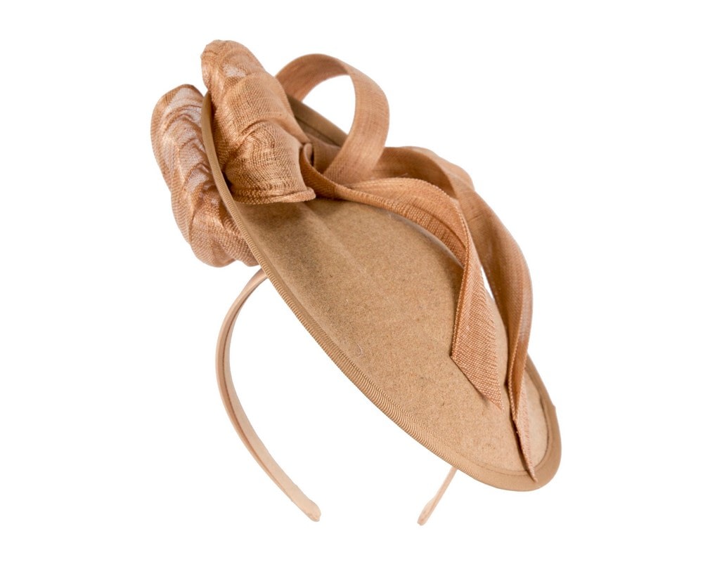Fascinators Online - Bespoke beige winter plate fascinator with bow by Fillies Collection