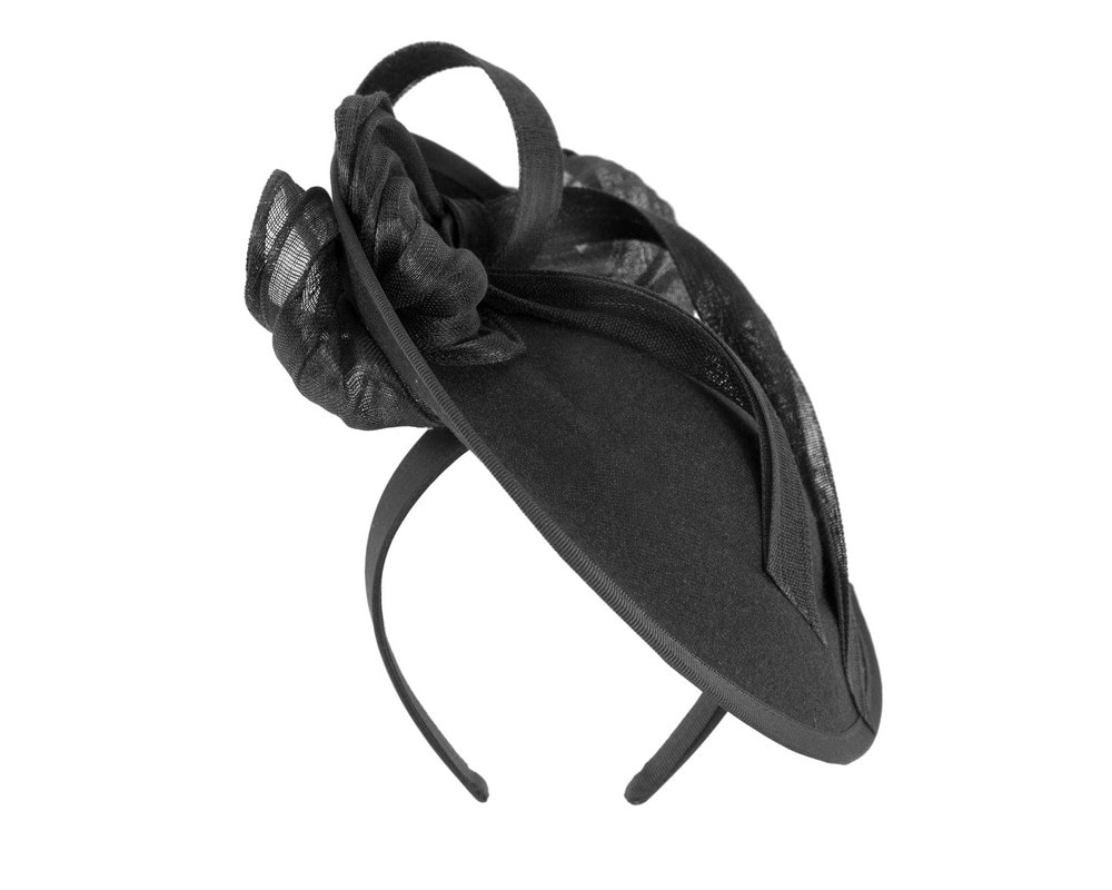 Bespoke black winter plate fascinator with bow by Fillies Collection - Fascinators Online Bespoke black winter plate fascinator with bow by Fillies Collection - Image 5