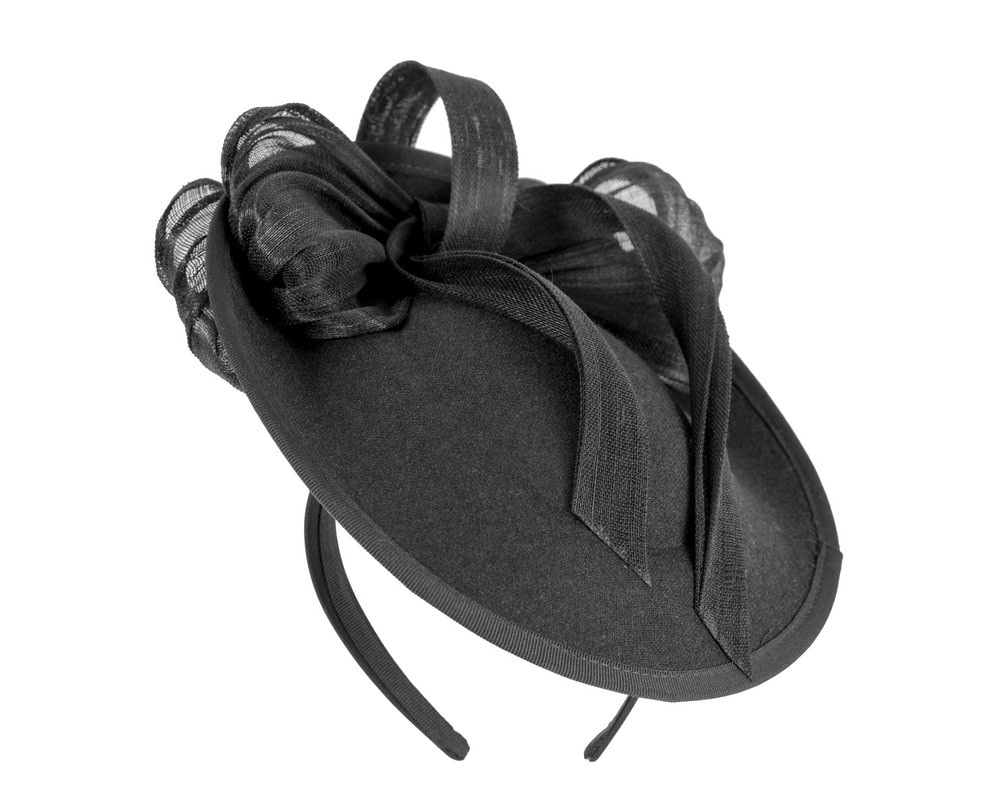 Fascinators Online - Bespoke black winter plate fascinator with bow by Fillies Collection