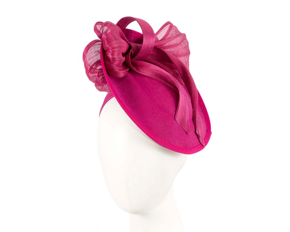 Fascinators Online - Bespoke fuchsia winter plate fascinator with bow by Fillies Collection