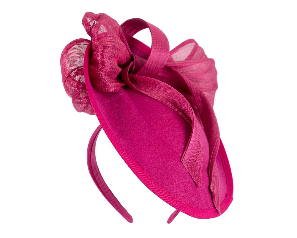 Fascinators Online - Bespoke fuchsia winter plate fascinator with bow by Fillies Collection