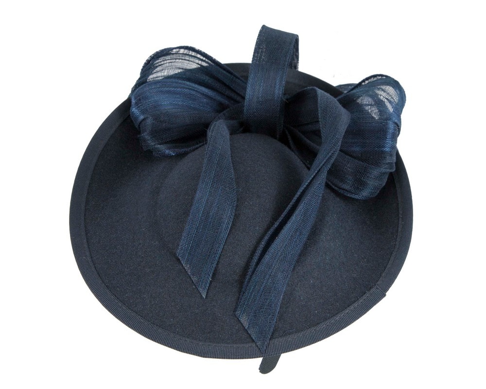 Bespoke navy winter plate fascinator with bow by Fillies Collection - Fascinators Online Bespoke navy winter plate fascinator with bow by Fillies Collection - Image 3