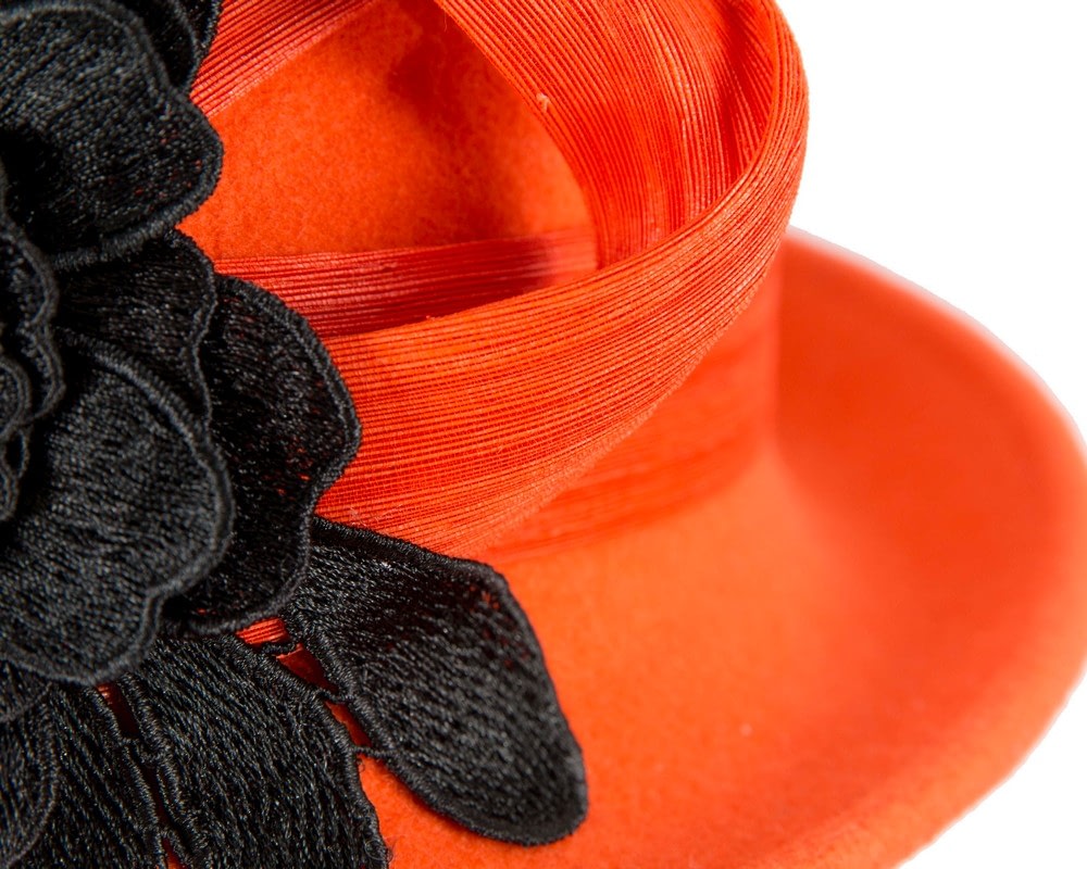 Exclusive orange felt cloche hat with lace by Fillies Collection - Fascinators Online Exclusive orange felt cloche hat with lace by Fillies Collection - Image 5