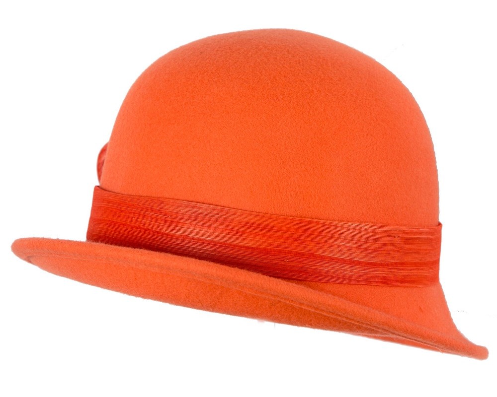 Exclusive orange felt cloche hat with lace by Fillies Collection - Fascinators Online Exclusive orange felt cloche hat with lace by Fillies Collection - Image 3