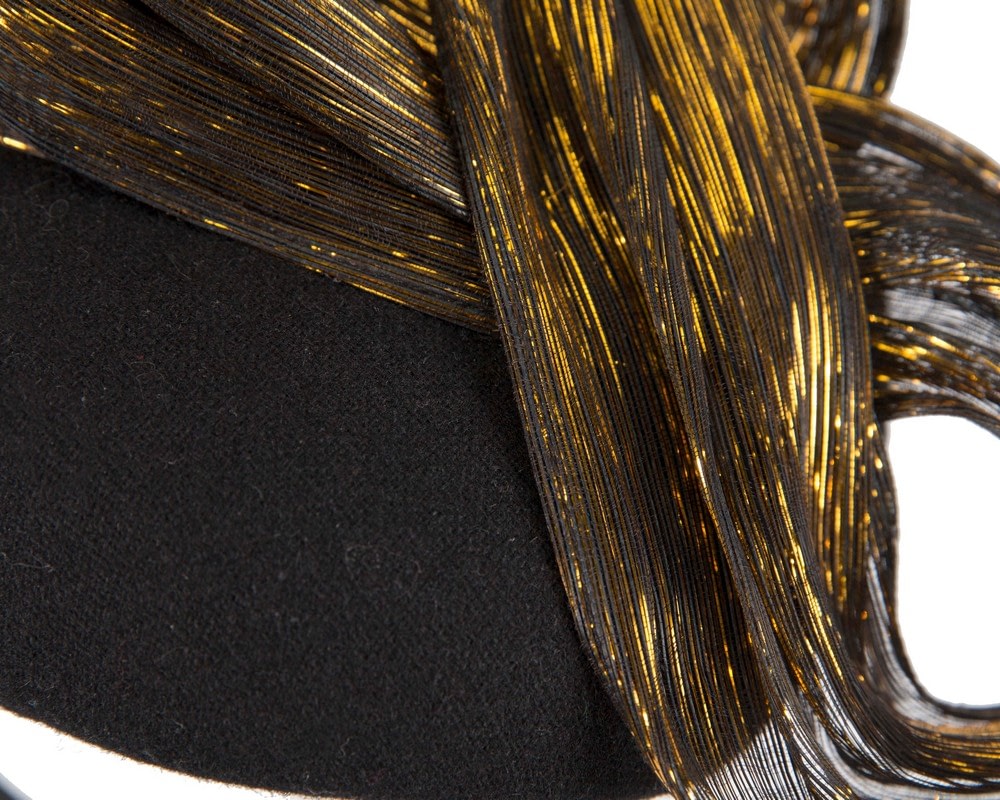 Bespoke black pillbox with gold bow by Fillies Collection - Fascinators Online Bespoke black pillbox with gold bow by Fillies Collection - Image 5