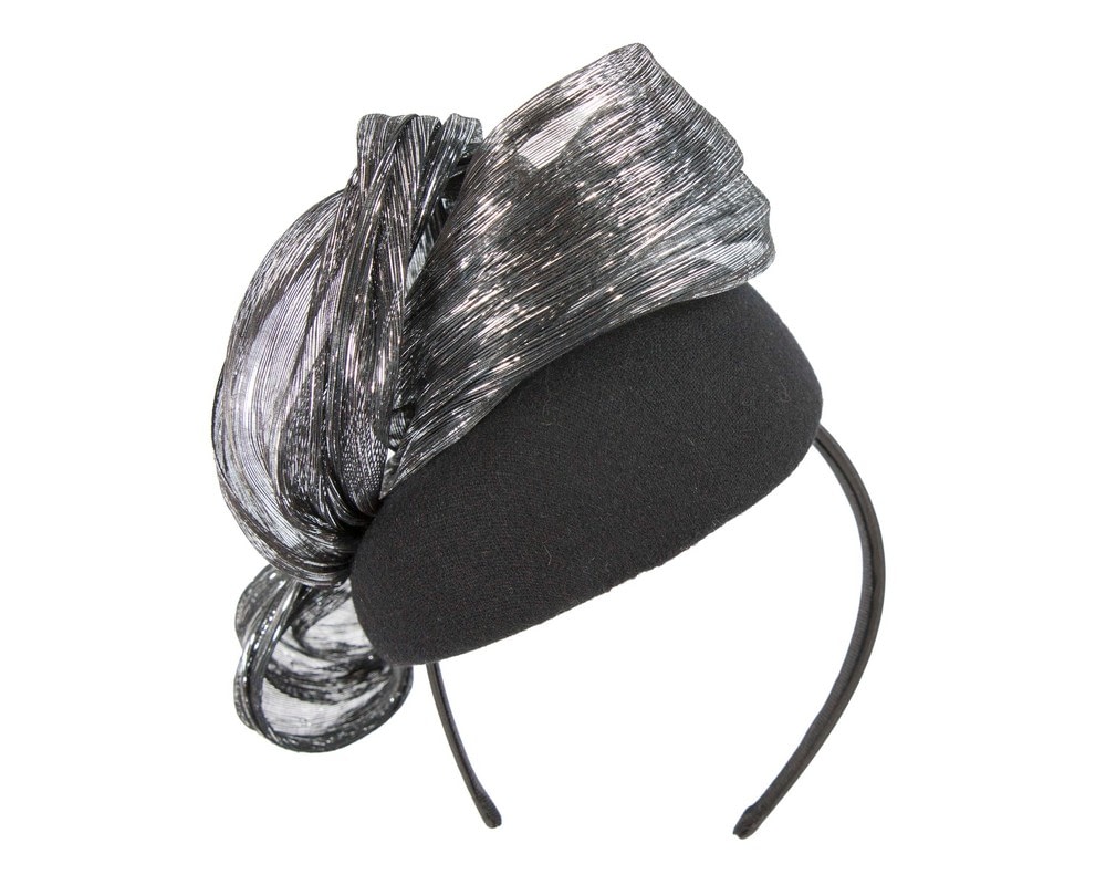 Bespoke black pillbox with silver bow by Fillies Collection - Image 6