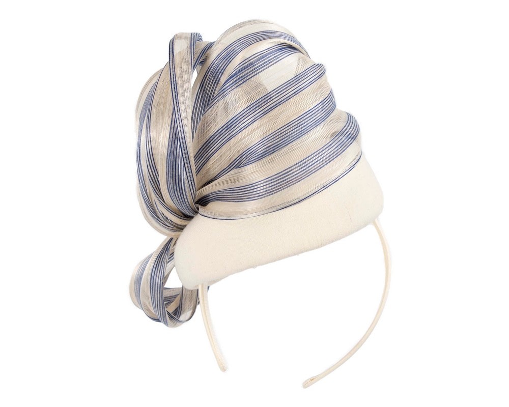 Bespoke cream & blue pillbox with bow by Fillies Collection - Fascinators Online Bespoke cream & blue pillbox with bow by Fillies Collection - Image 6