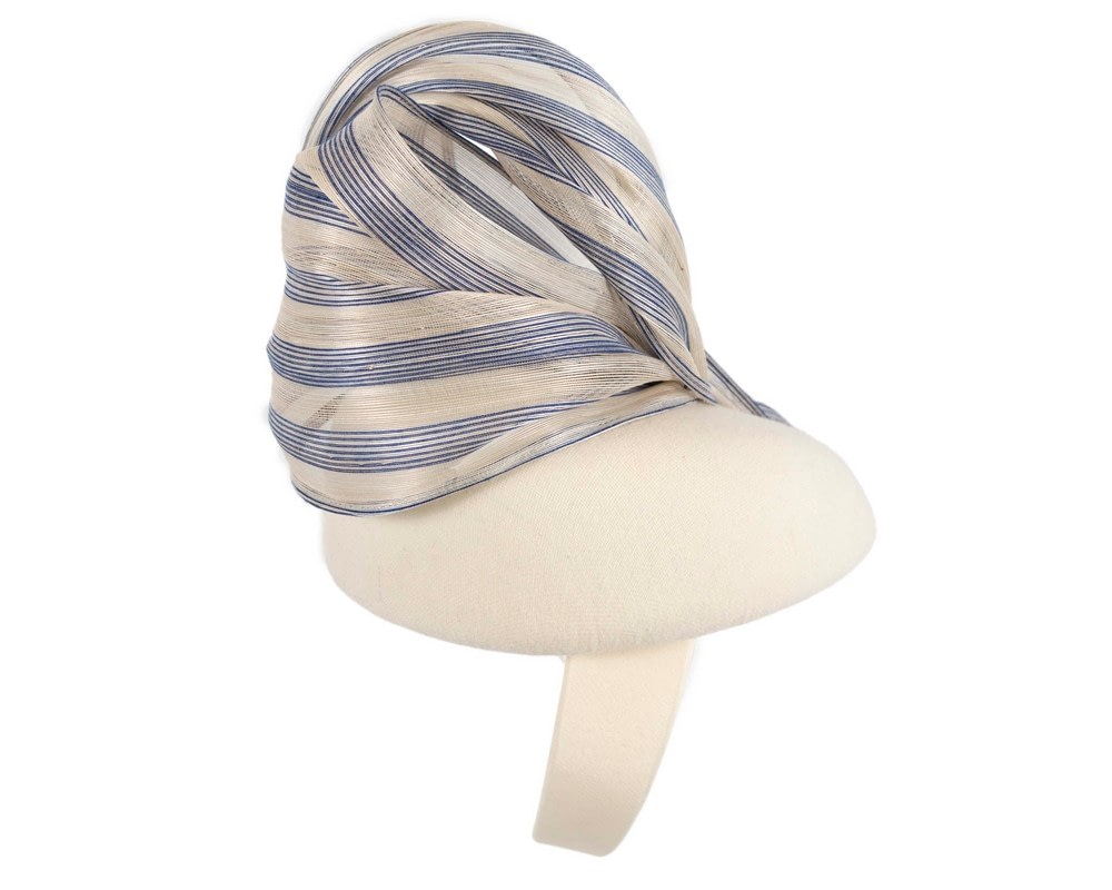 Bespoke cream & blue pillbox with bow by Fillies Collection - Fascinators Online Bespoke cream & blue pillbox with bow by Fillies Collection - Image 4