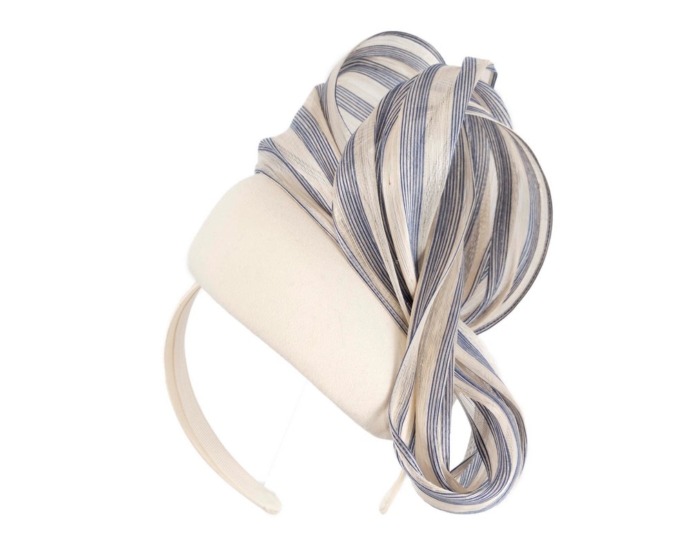 Fascinators Online - Bespoke cream & blue pillbox with bow by Fillies Collection