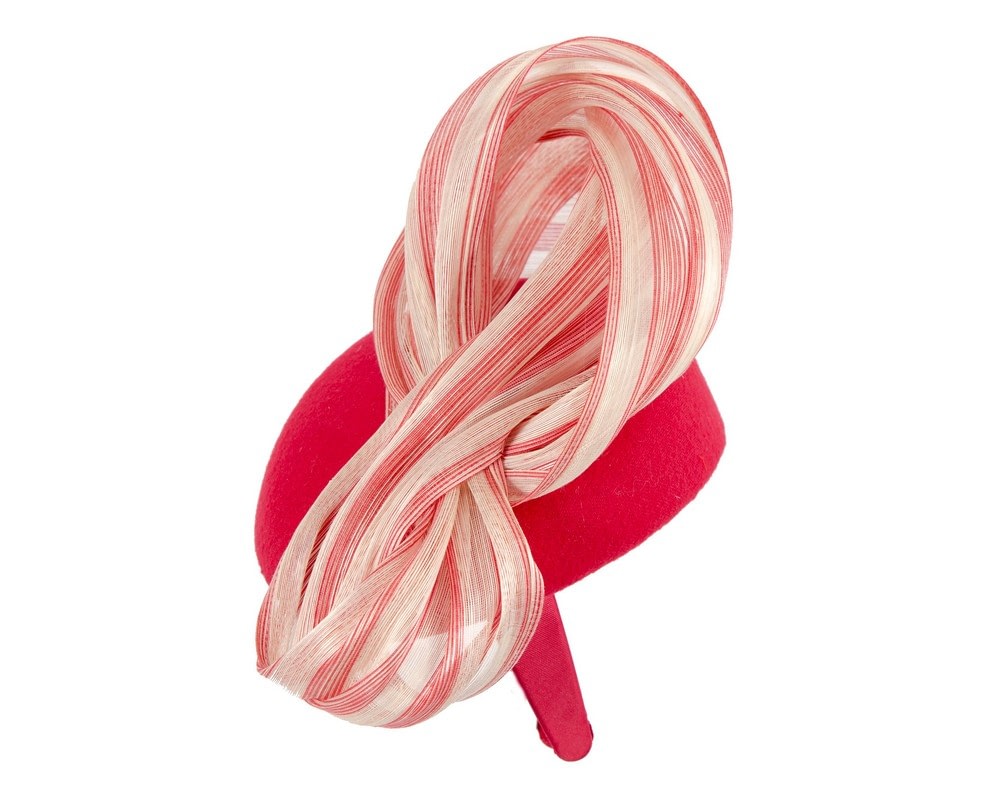 Bespoke red & cream pillbox with bow by Fillies Collection - Fascinators Online Bespoke red & cream pillbox with bow by Fillies Collection - Image 3