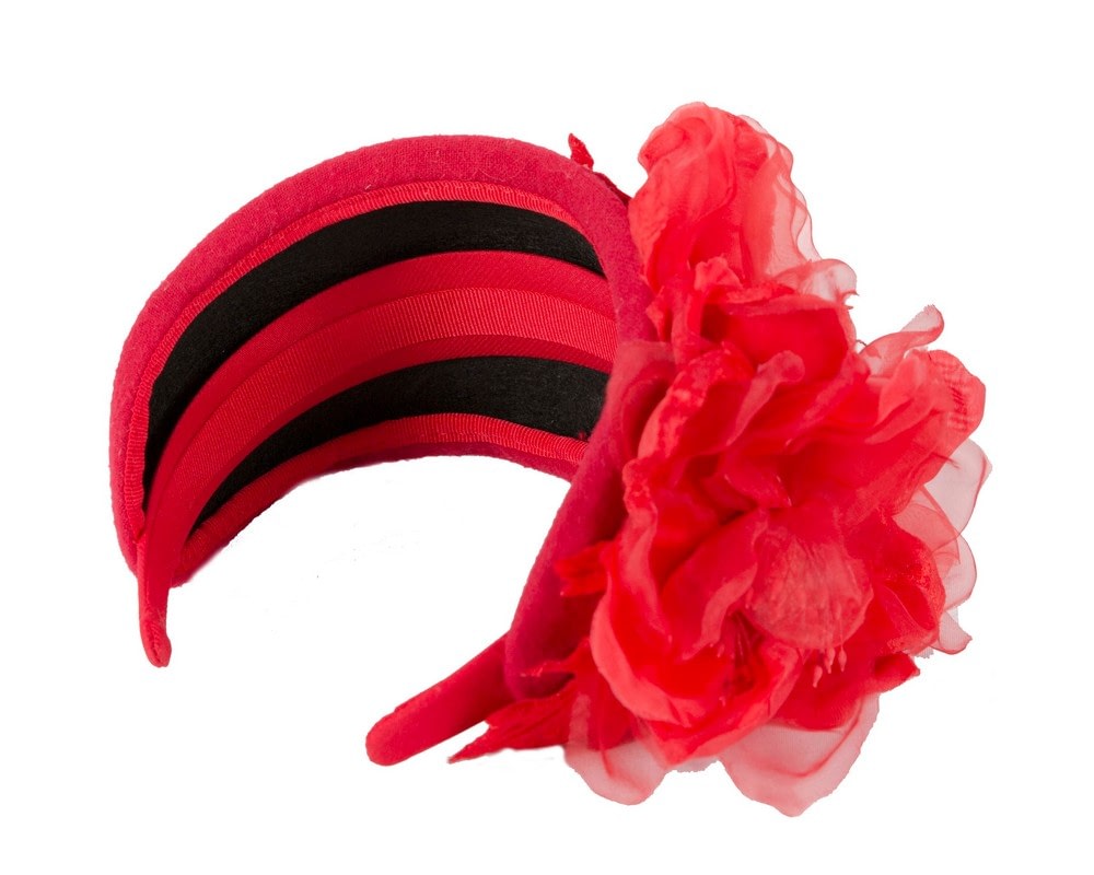 Wide red winter fascinator with silk flower - Fascinators Online Wide red winter fascinator with silk flower - Image 4