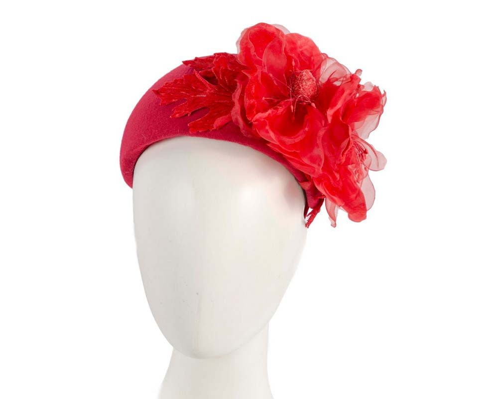 Fascinators Online - Wide red winter fascinator with silk flower