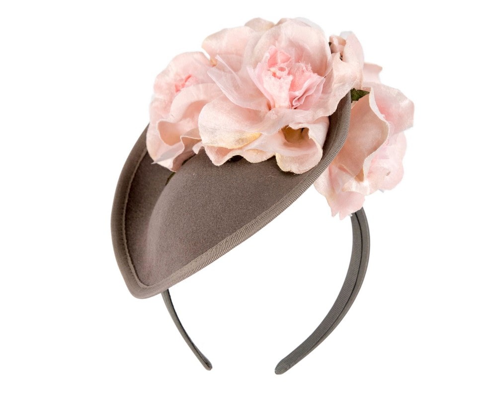 Fascinators Online - Grey winter fascinator with pink roses by Fillies Collection