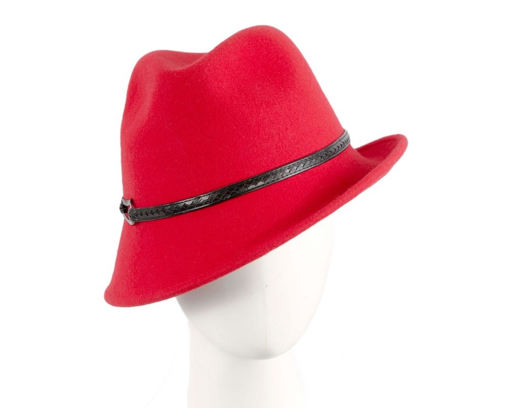 Fascinators Online - Red ladies felt fedora hat by Max Alexander