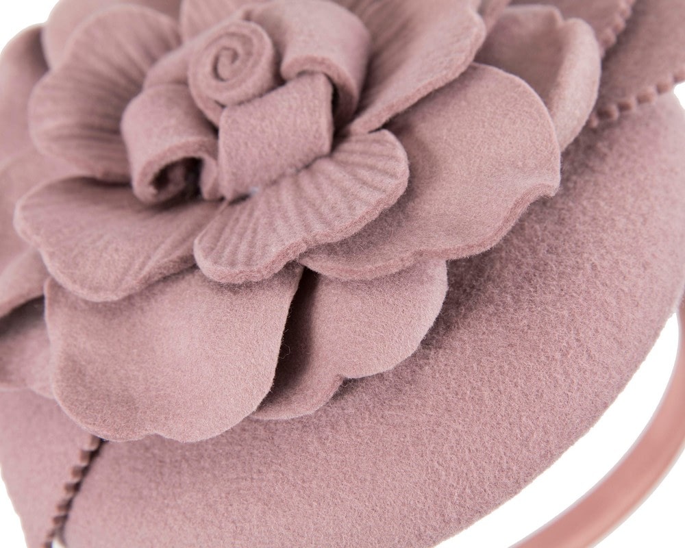 Dusty Pink felt winter pillbox fascinator by Max Alexander - Fascinators Online Dusty Pink felt winter pillbox fascinator by Max Alexander - Image 3