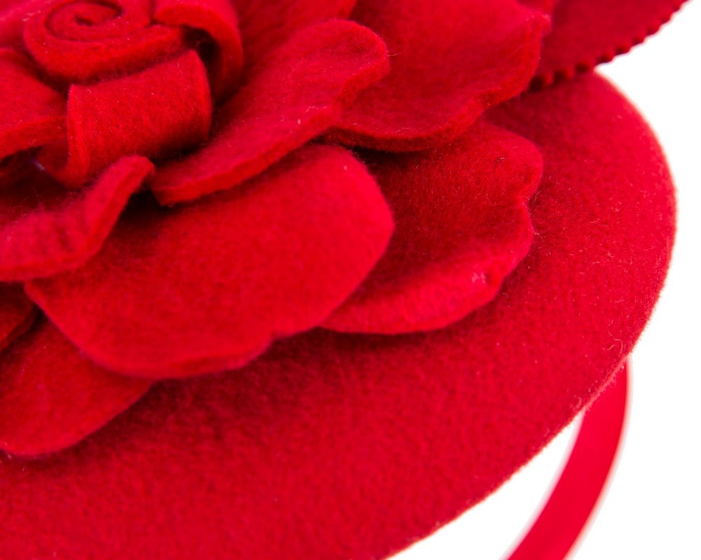 Red felt winter pillbox fascinator by Max Alexander - Fascinators Online Red felt winter pillbox fascinator by Max Alexander - Image 3