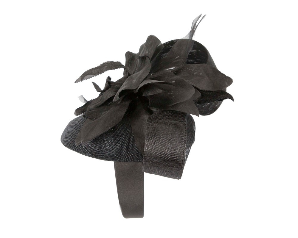 Tall black pillbox fascinator with flower by Fillies Collection - Fascinators Online Tall black pillbox fascinator with flower by Fillies Collection - Image 3